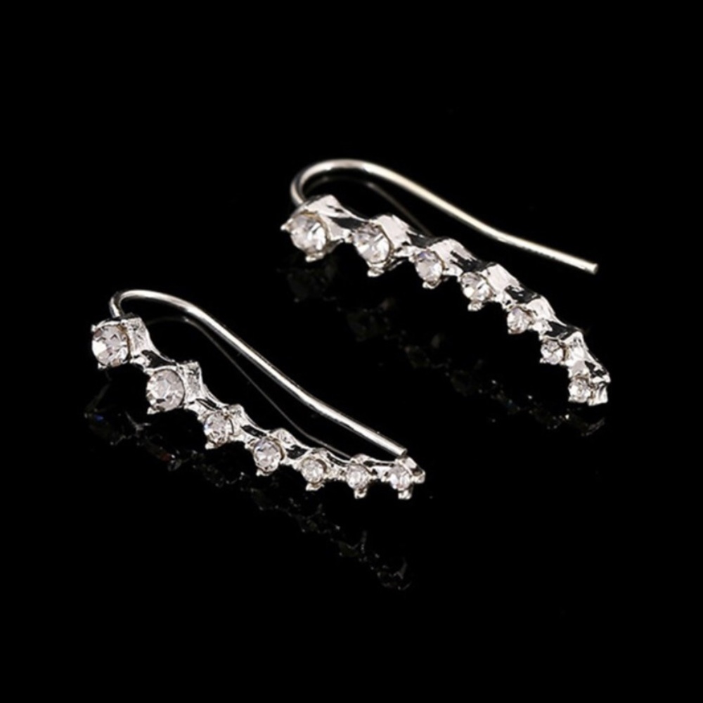 Silver Rhinestone Ear Climbers - Picture 3 of 7